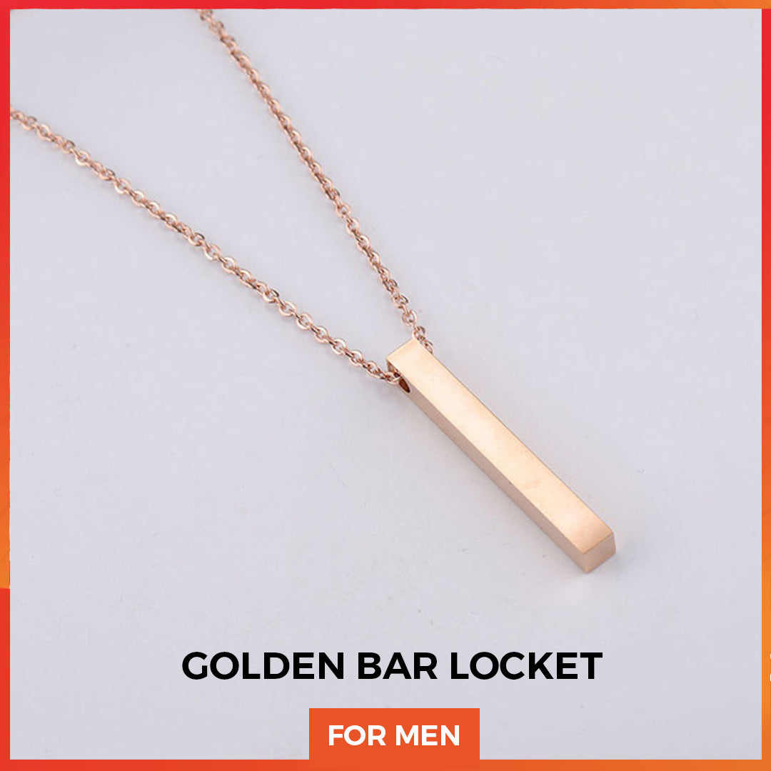 Golden 3D Vertical Bar Necklace for Men | Stylish and Elegant Jewelry