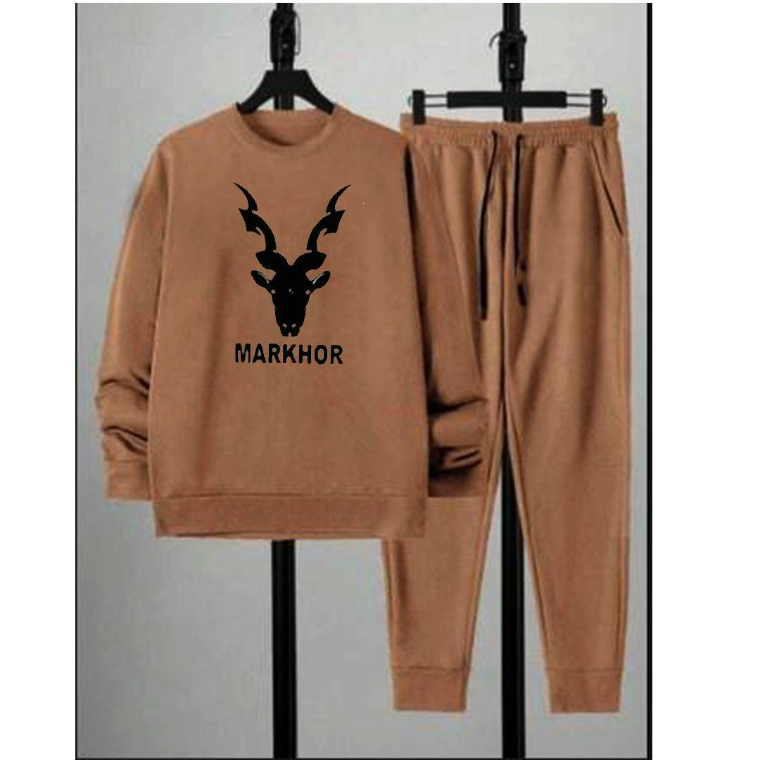 Men's Fleece Printed Sweatshirt Tracksuit Brown 4Designs