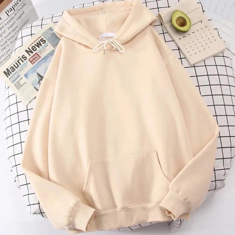 Fleece Comfortable Beige  Hooded Hoodie