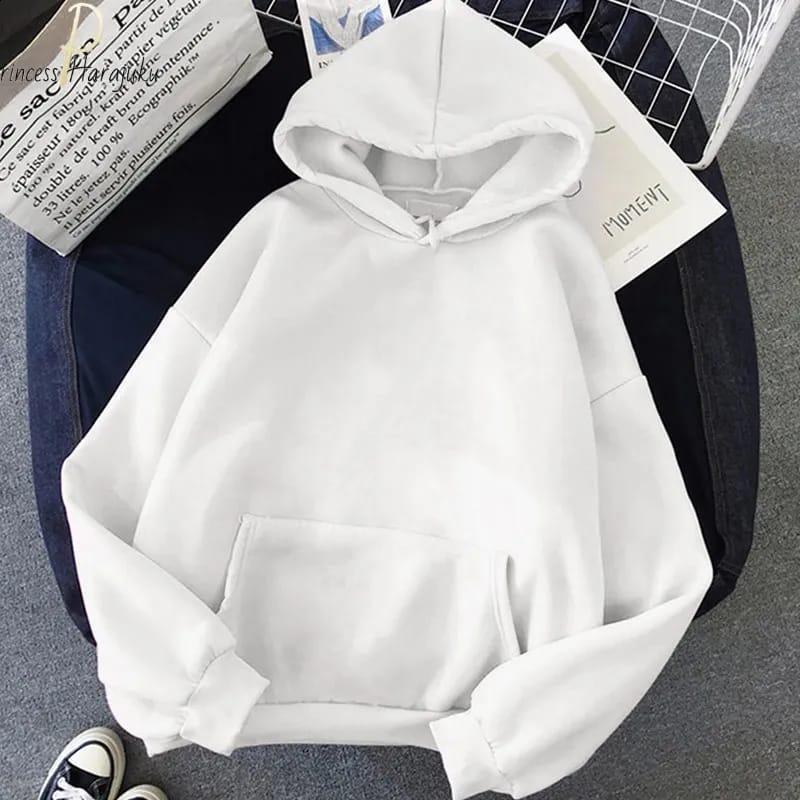 Fleece Comfortable White Hooded Hoodie