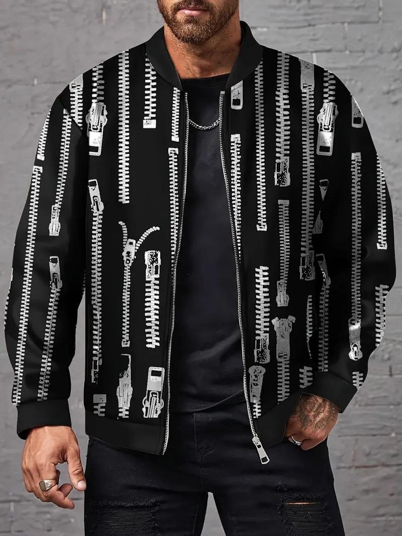 Black Men's Printed Polyester Jacket