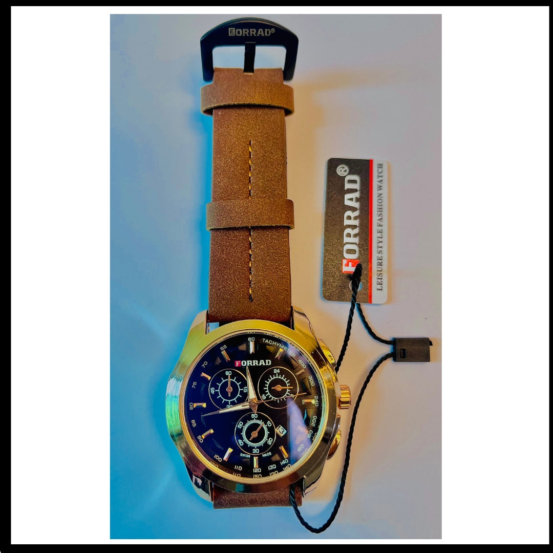 FORRAD Brown Leather Strap Watch