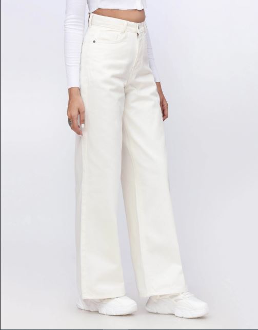 Denim Jeans White Women High Waist Wide Leg Jeans Export Quality