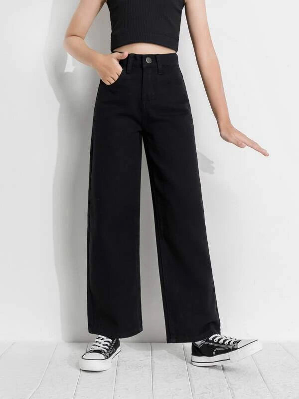 Trending Style: Women's Ankle-Length High Waist Black Wide Leg Jeans