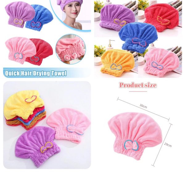 Ultra-Absorbent Hair Drying Towel Cap with Bowknot – Turban for Women & Kids (Random Color)