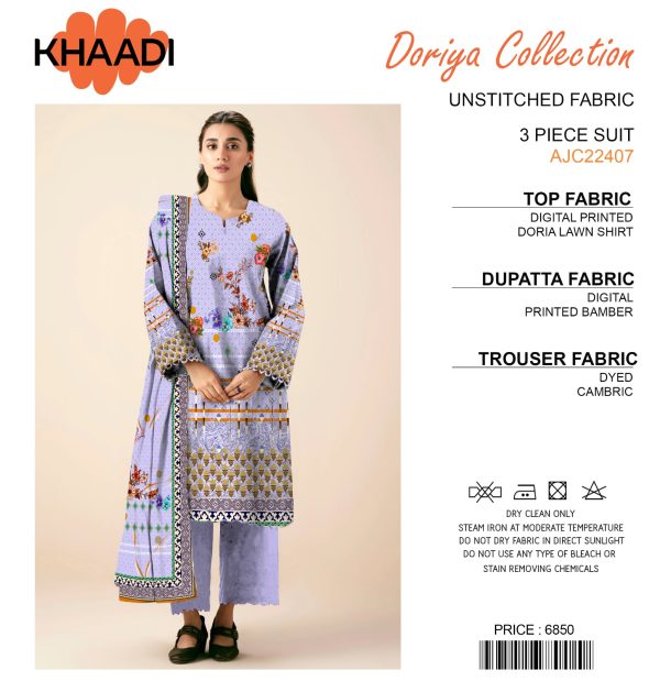 Khaadi Doriya Collection 3 Pcs Lawn | Unstitched Fabric Casual Wear_2304088