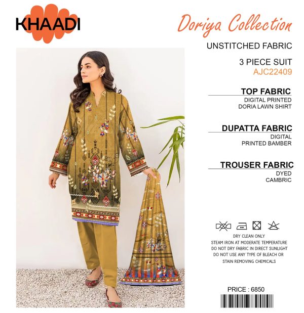 Khaadi Doriya Collection 3 Pcs Lawn | Unstitched Fabric Casual Wear_2303840