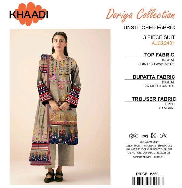 Khaadi Doriya Collection 3 Pcs Lawn | Unstitched Fabric Casual Wear_2303893