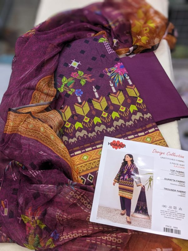 Khaadi Doriya Collection 3 Pcs Lawn | Unstitched Fabric Casual Wear_2304012